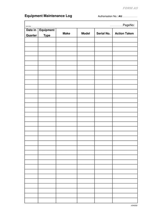 Tool Maintenance Log Template