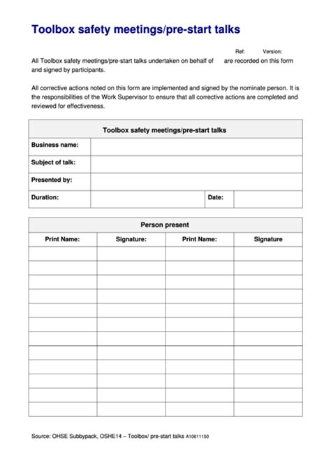 toolbox and pre start topics