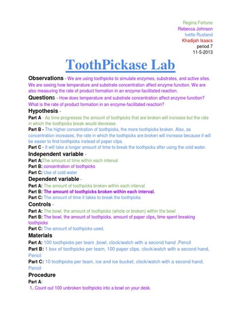Read Online Toothpickase Enzyme Lab Answers 