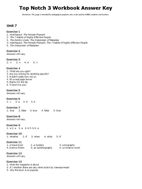 Top Notch 3 Workbook Answer Key Unit 1