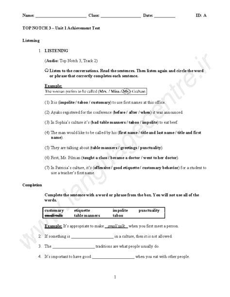 Top Notch 3a Unit 1 Workbook Answers