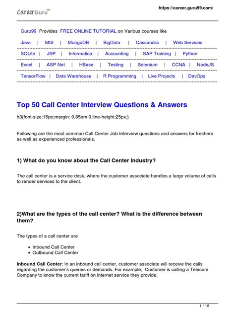 Read Top 50 Call Center Interview Questions Answers 