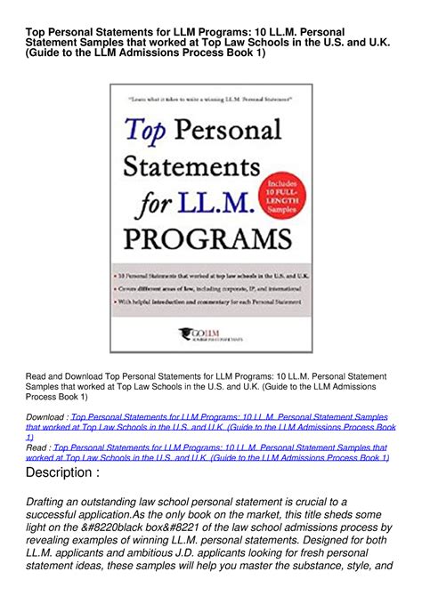 Full Download Top Personal Statements For Llm Programs 10 Llm Personal Statement Samples That Worked At Top Law Schools In The Us And Uk Guide To The Llm Admissions Process Volume 1 