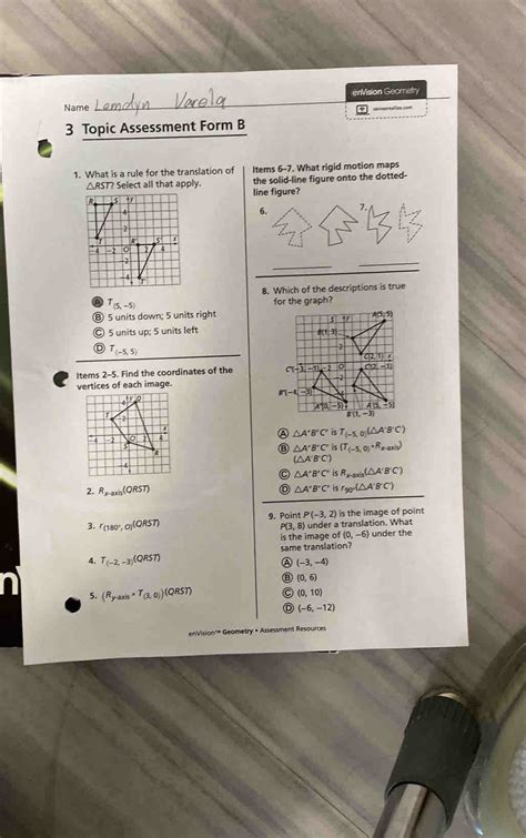 Topic 3 Assessment Form A Answer Key Savvas