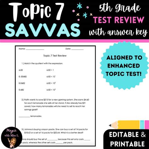 Topic 7 Response Test 5th Grade