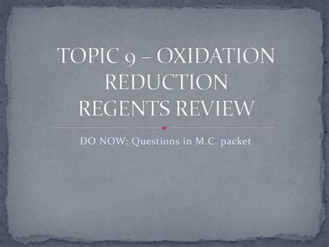 Topic 9 Oxidation And Reduction Answer Key