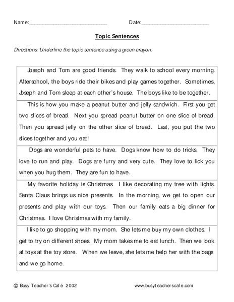 Topic Sentences Worksheet For 3rd Grade Lesson Planet 3rd Grade Topic Sentence Worksheet - 3rd Grade Topic Sentence Worksheet
