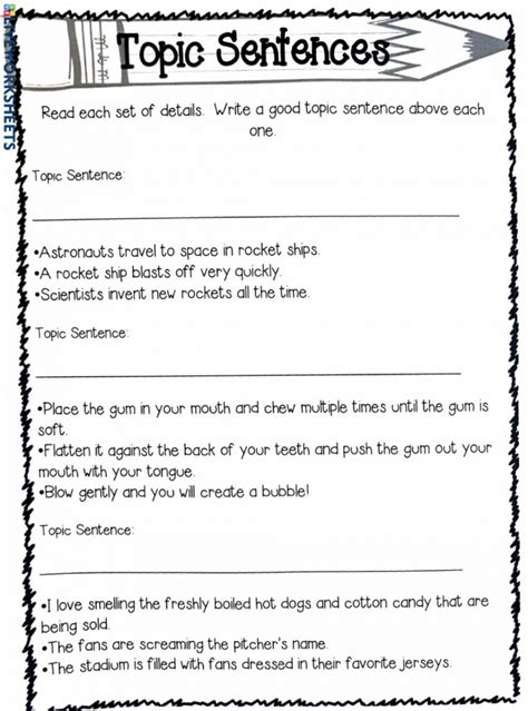 Topic Sentences Worksheets 99worksheets Topic Sentence Worksheet 4th Grade - Topic Sentence Worksheet 4th Grade