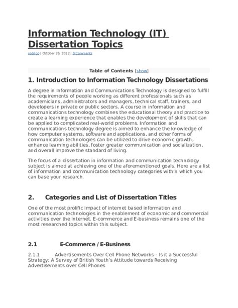 topics for information technology dissertation