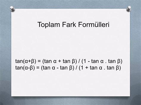 Toplam Fark Formülleri