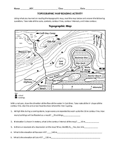 Topographic Map Activity Answer Key