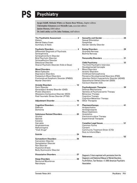 toronto psychiatry notes
