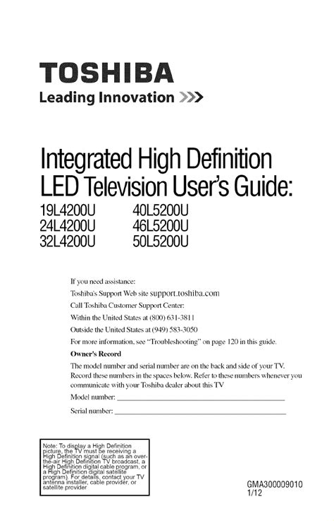 Read Toshiba 40L5200U User Guide 
