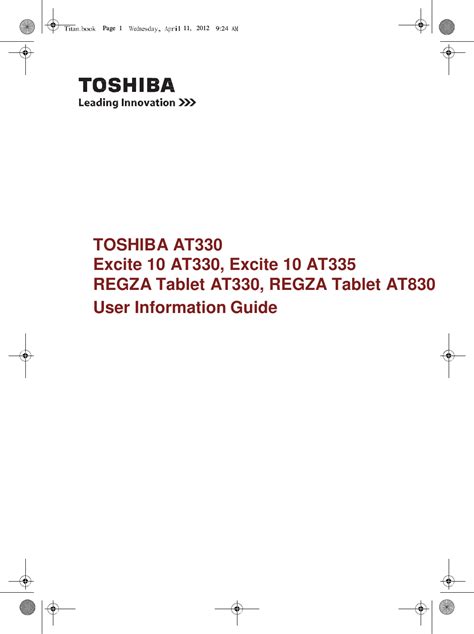 Full Download Toshiba Excite 10 Tablet User Guide 