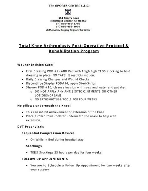 Total Knee Arthroplasty Protocol Brigham And Womens