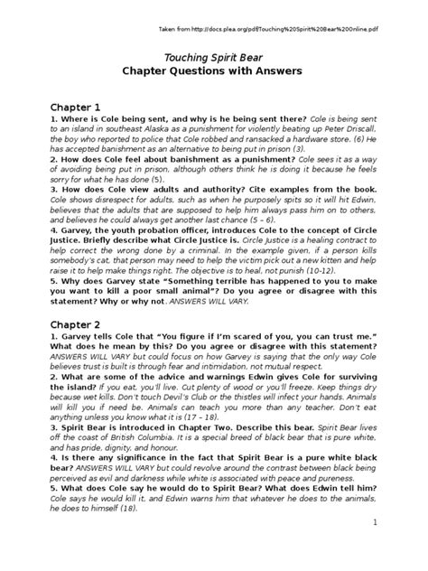 Full Download Touching Spirit Bear Questions And Answers By Chapter 