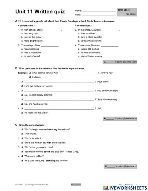 Touchstone 2 Unit 11 Quiz
