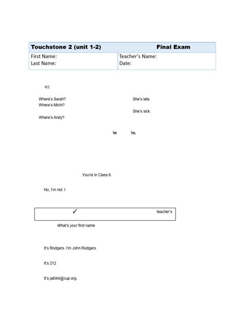 Touchstone 2 Written Exam