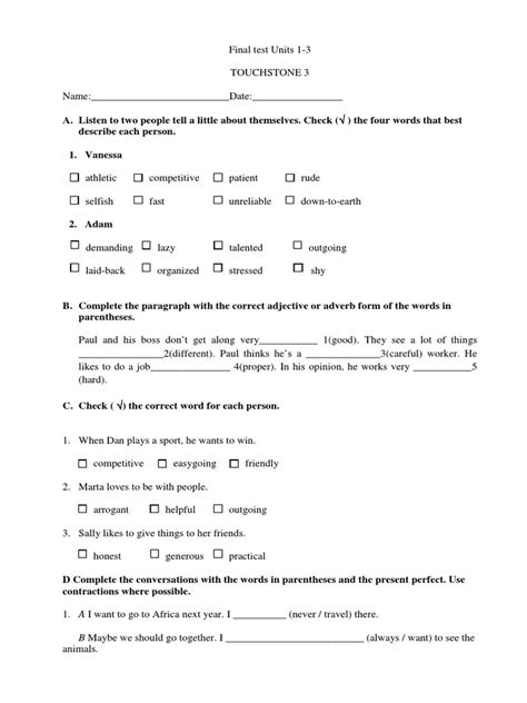touchstone 3 final exams