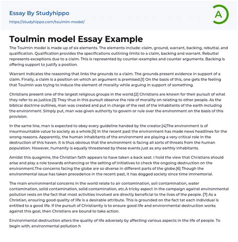 Toulmin Essay Example