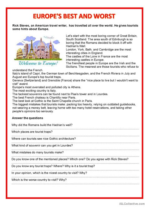 Tourism Europeu0027s Best And Worst English Esl Worksheets Physical Features Of Europe Worksheet - Physical Features Of Europe Worksheet