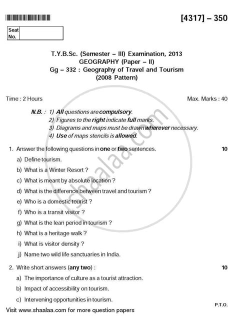 Download Tourism Exampler Question Paper 2013 