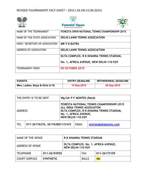 tournament fact sheet