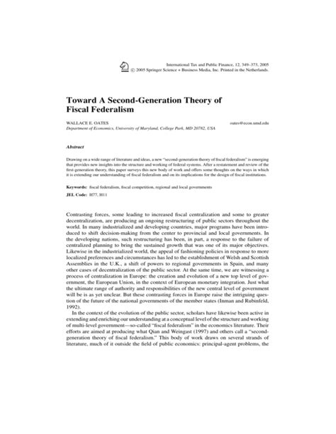 Toward A Second Generation Theory Of Fiscal Federalism