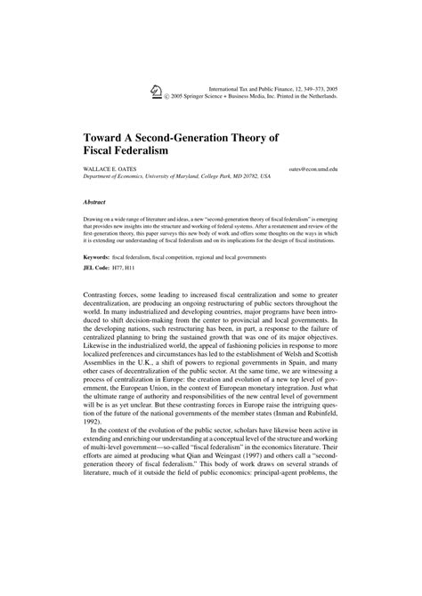 Read Online Toward A Second Generation Theory Of Fiscal Federalism 