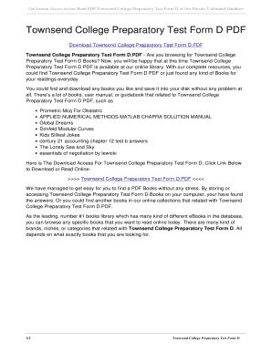 Download Townsend College Preparatory Test Form D 