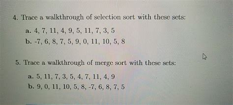 Trace A Walkthrough Of Selection Sort With These Sets