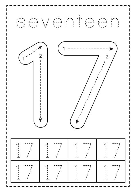 Trace And Color The Number 17 Coloring Page Number 17 Coloring Page - Number 17 Coloring Page