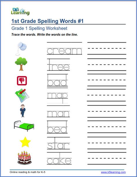 Trace And Write Spelling Words Worksheets K5 Learning First Grade Spelling Words Worksheets - First Grade Spelling Words Worksheets