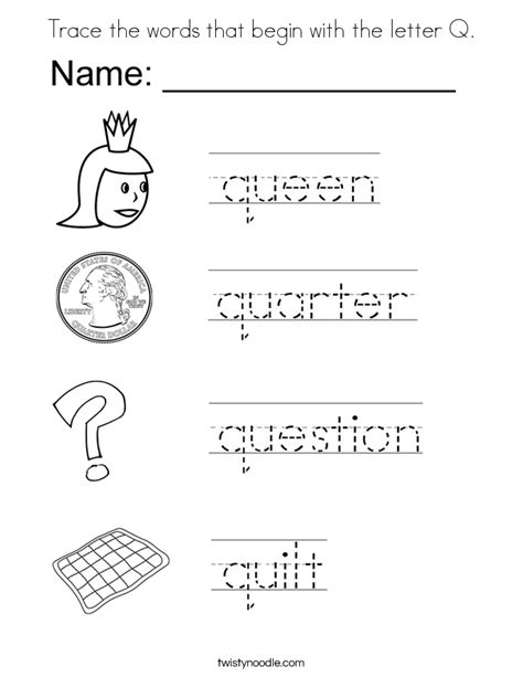 Trace The Words Start With Q Worksheets Momjunction Kindergarten Words That Begin With Q - Kindergarten Words That Begin With Q