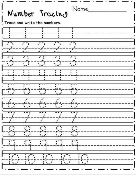 tracing Numbersworksheetkindergartenmath activity Printable Handwriting
