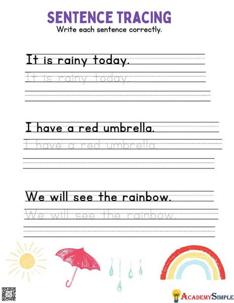 Tracing Sentences Worksheets Sentence Writing Rain Tracing Sentences Worksheet - Tracing Sentences Worksheet