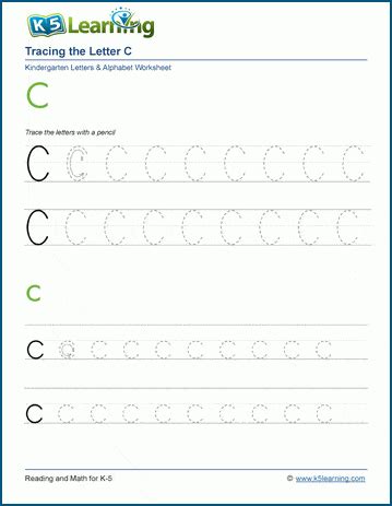 Tracing The Letter C C K5 Learning Letter C Tracing Sheets - Letter C Tracing Sheets