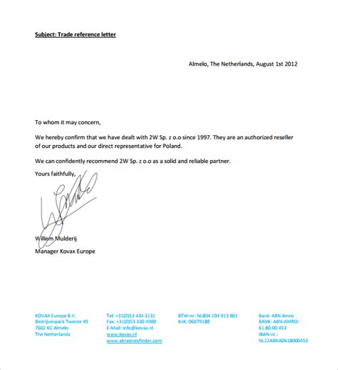 Trade Reference Letter