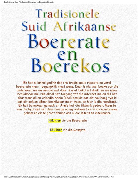 Download Tradisionele Suid Afrikaanse Boererate En Boerekos Resepte 