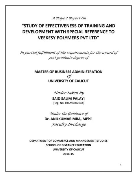 Training And Development Mba Project Reports