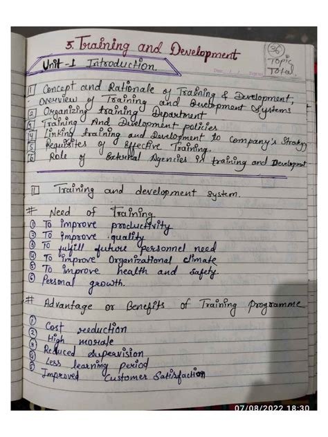 Training And Development Notes For Mba