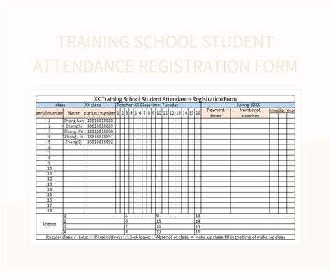 Training Attendance Registration Form Template Word