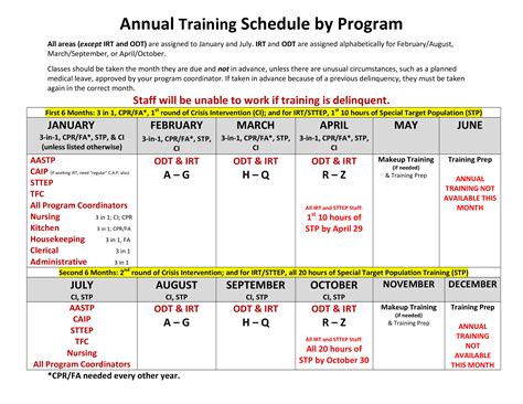 Training Calendar Format