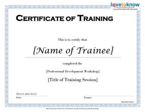 Training Certificate Format Doc