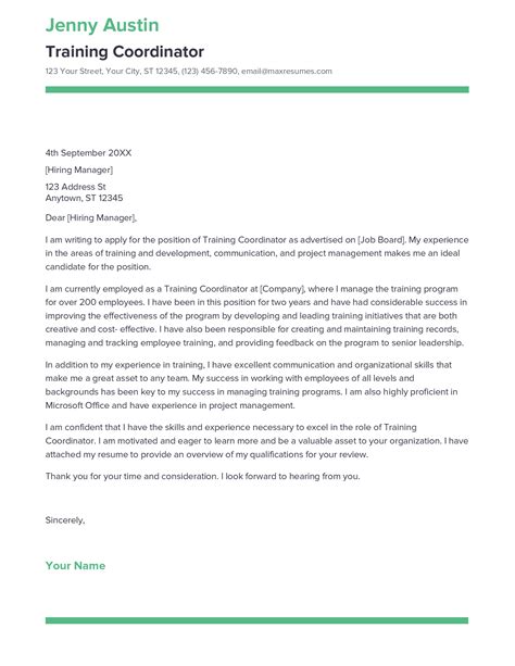 training coordinator cover letter