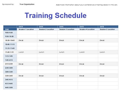 training course timetable template