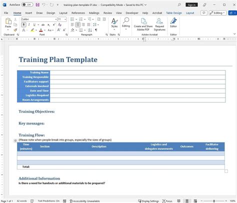 training plan template hud