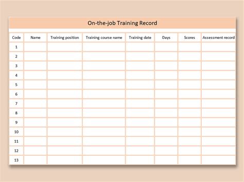 Training Records Template Excel