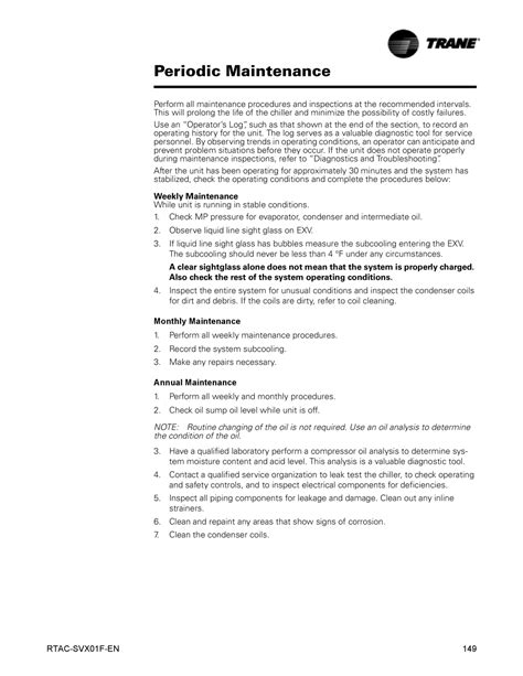 Trane Chiller Maintenance Checklist