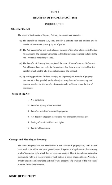 Transfer Of Property Act Notes